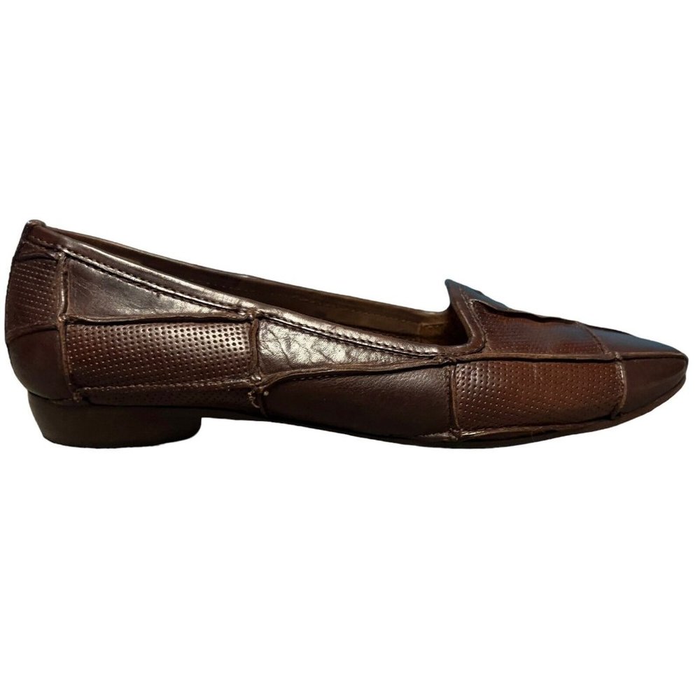 Sesto Meucci Brown Leather Classic Patchwork Loafer Shoes Womens 8.5 N Casual
